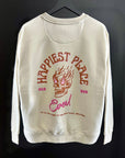 ❤️‍🔥 Happiest Place Ever - Premium Bone Color Crewneck Sweatshirt - Front & Back