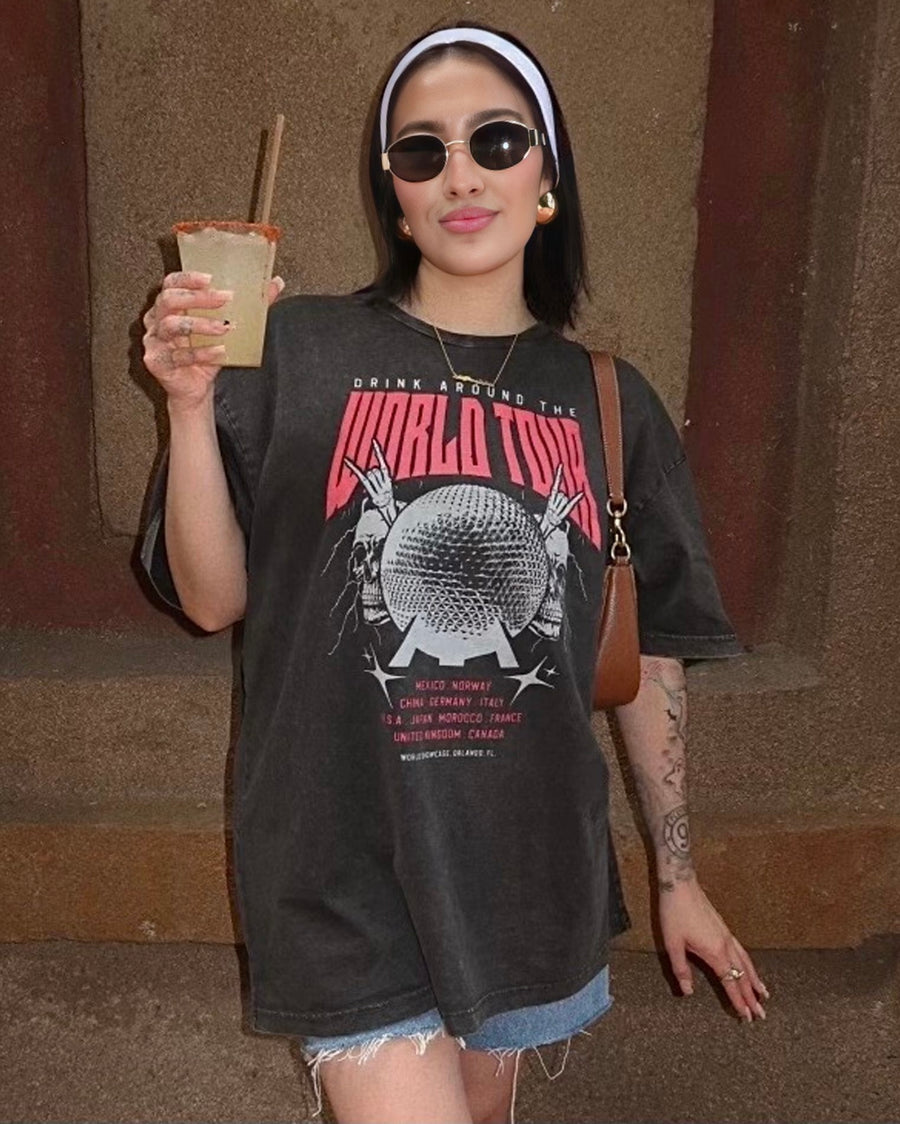 🤘Drink Around The World - World Tour Vintage Black Tee – Park Hop Tees