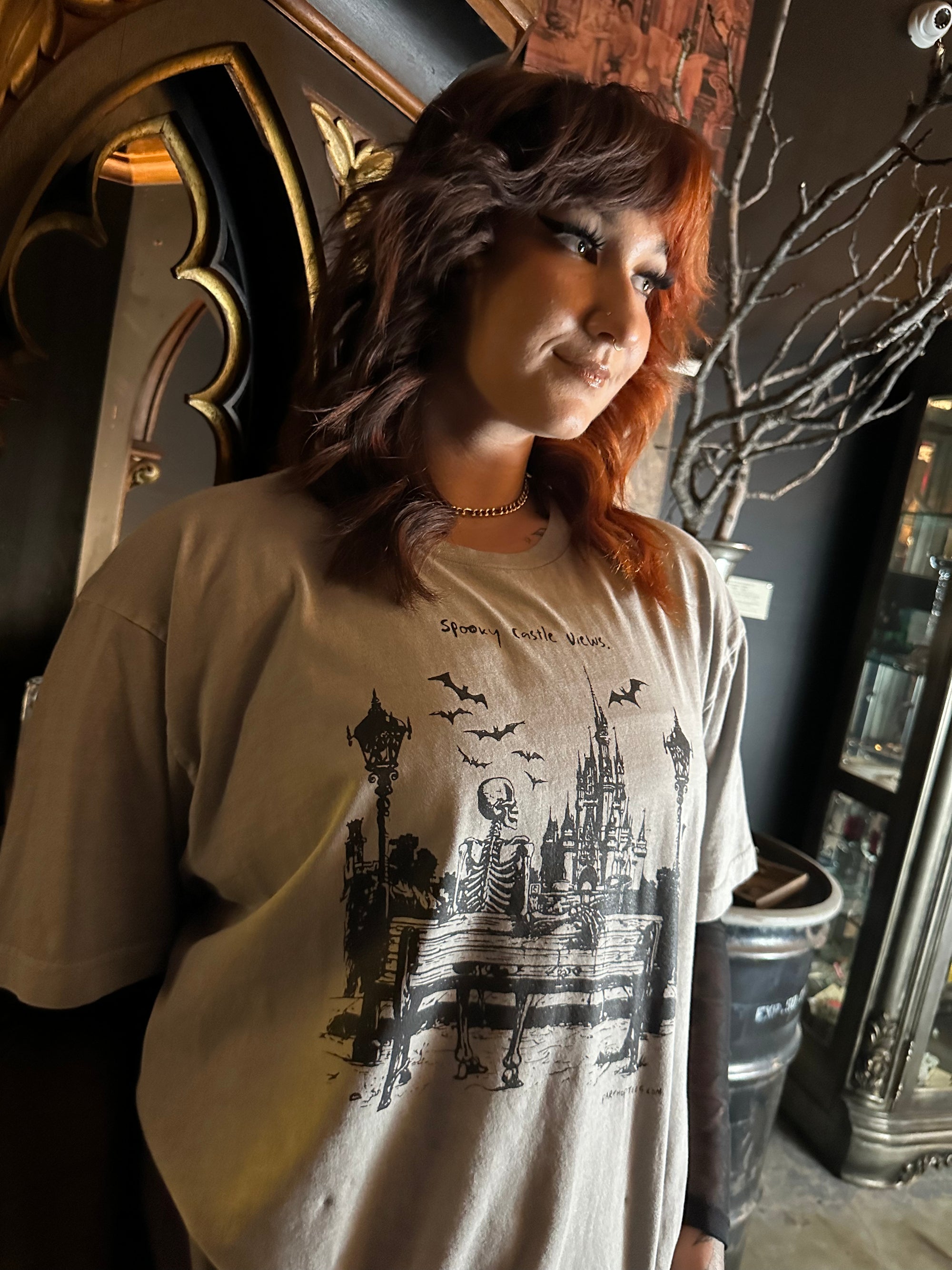 Spooky Castle Views Tee - Grey - In Classic &amp; Oversized Fit