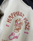 ❤️‍🔥 Happiest Place Ever - Premium Bone Color Crewneck Sweatshirt - Front & Back