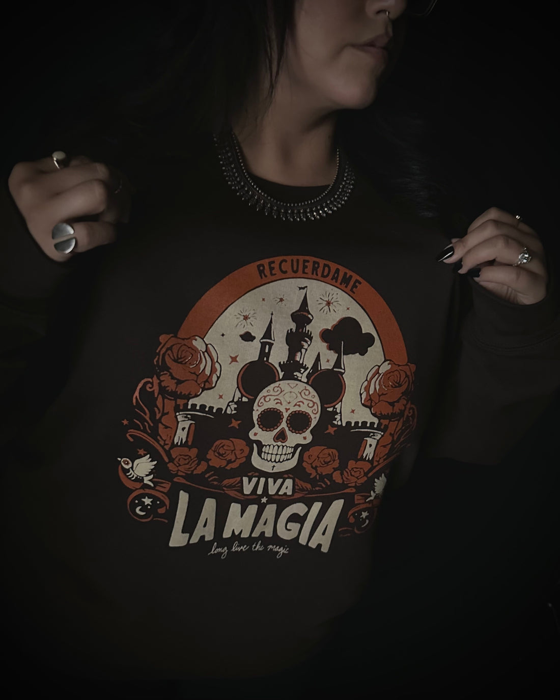 Viva La Magia Sugar Skull Castle - Dark Brown Crewneck Sweatshirt