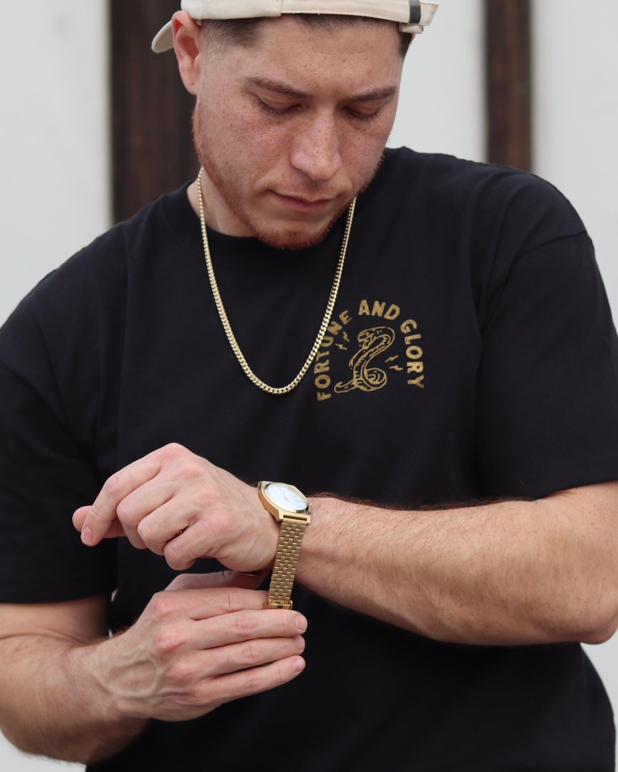 Fortune And Glory Black Tee - Classic Fit (front and back)