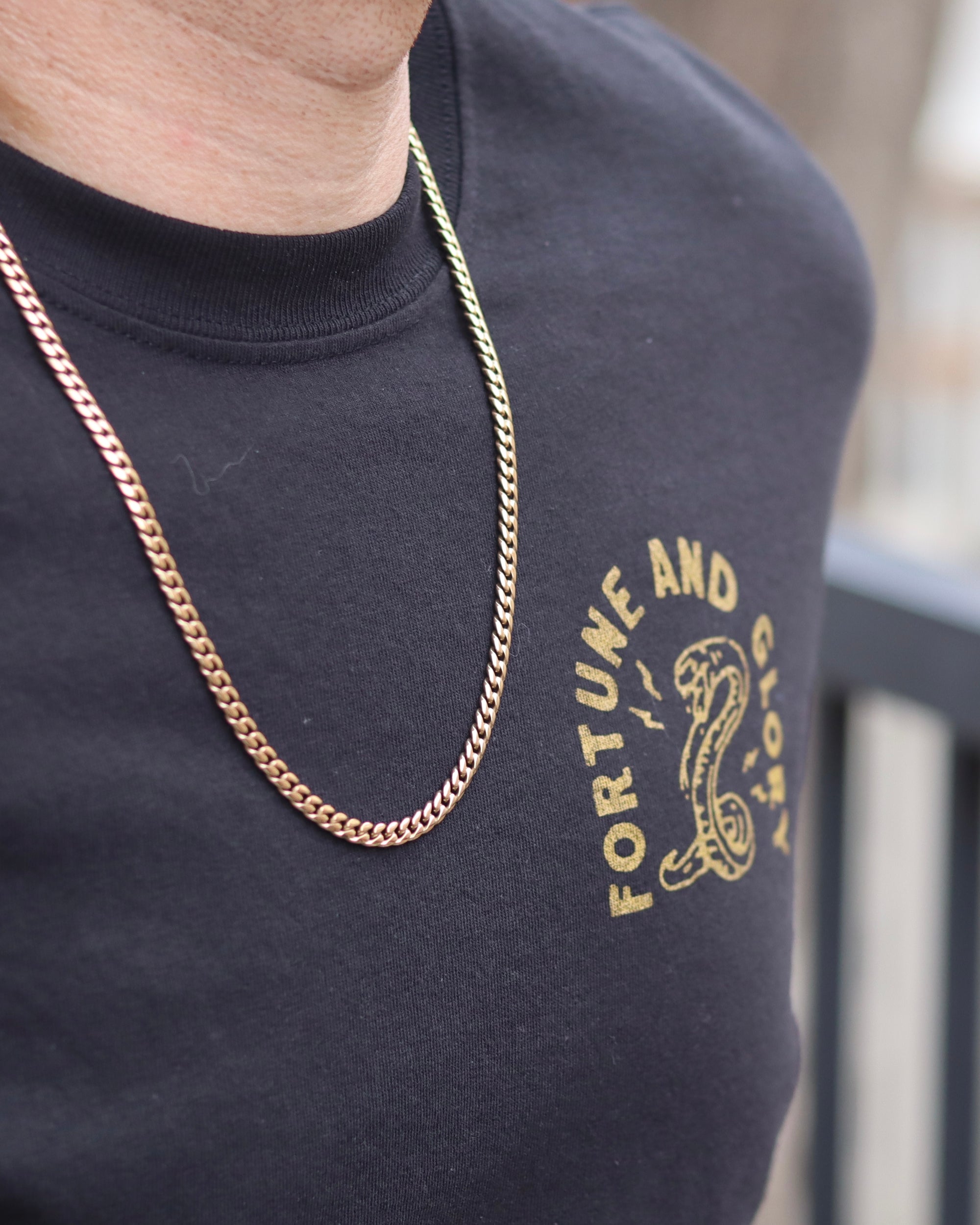 Fortune And Glory Black Tee - Classic Fit (front and back)