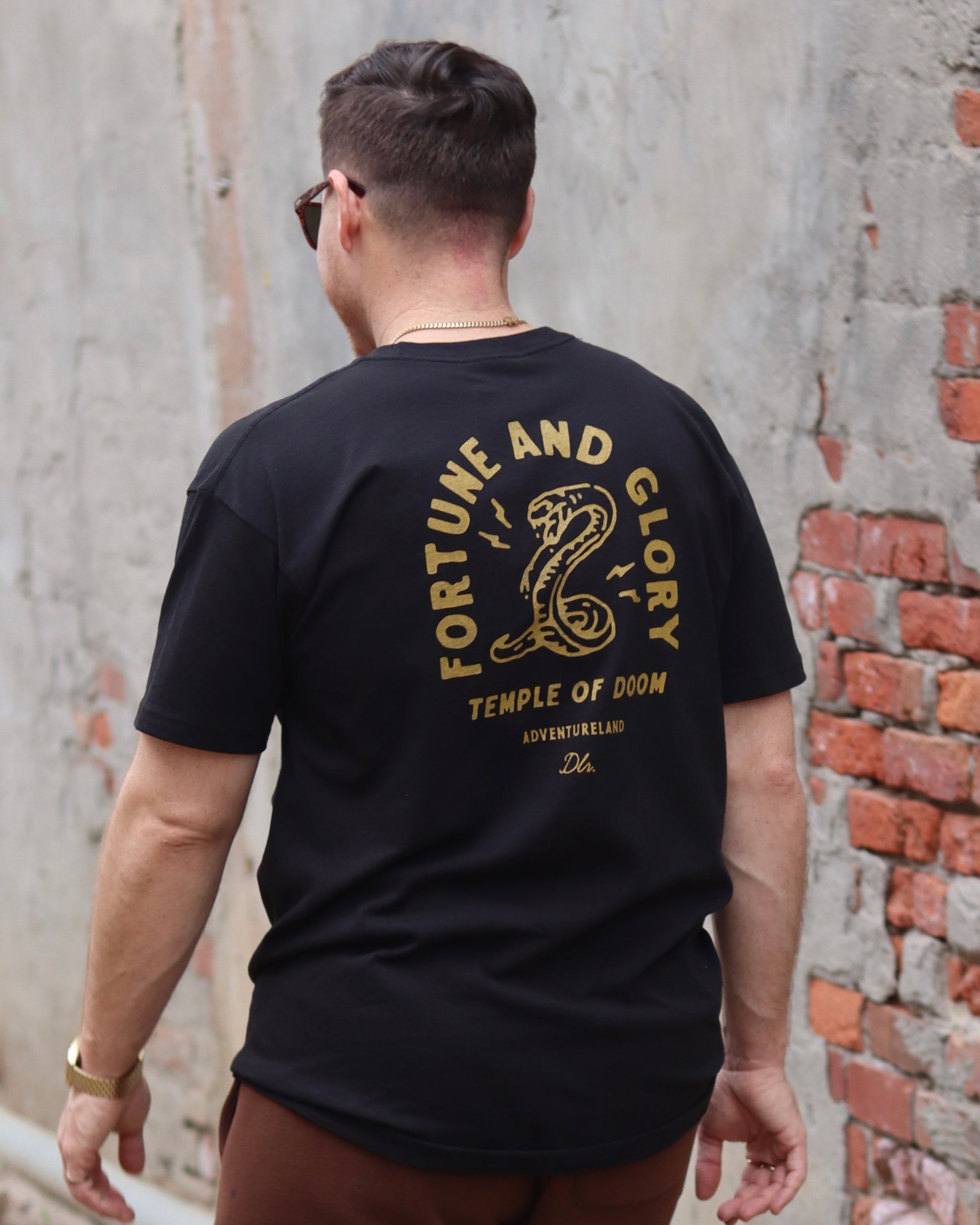 Fortune And Glory Black Tee - Classic Fit (front and back)