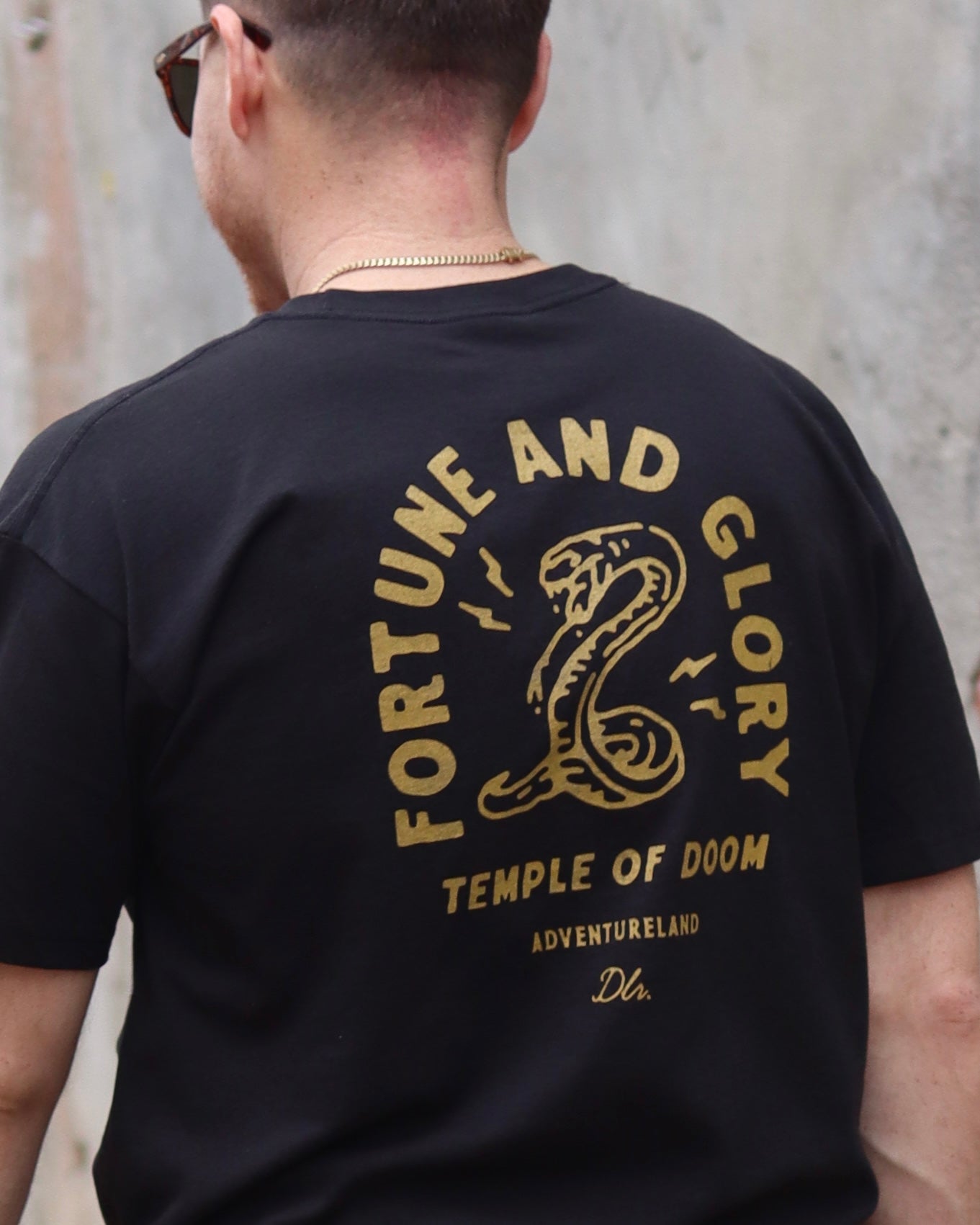 Fortune And Glory Black Tee - Classic Fit (front and back)