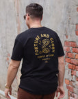 Fortune And Glory Black Tee - Classic Fit (front and back)