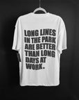 Long Lines In The Park Tee - White Premium Boxy Fit Tee with Charcoal Ink