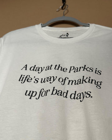 A Day At The Parks - Minimalist White Tee w/Navy Blue Ink