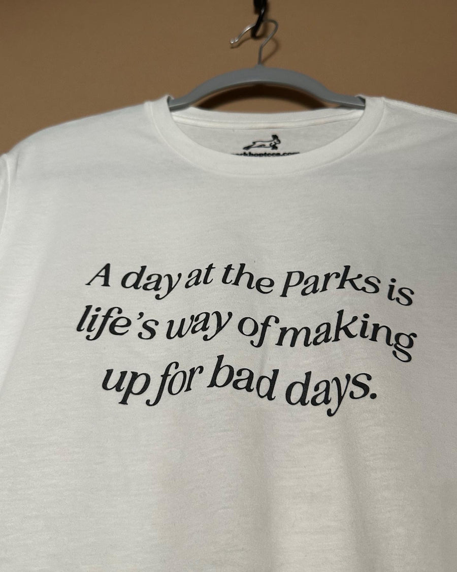 A Day At The Parks - Minimalist White Tee w/Navy Blue Ink