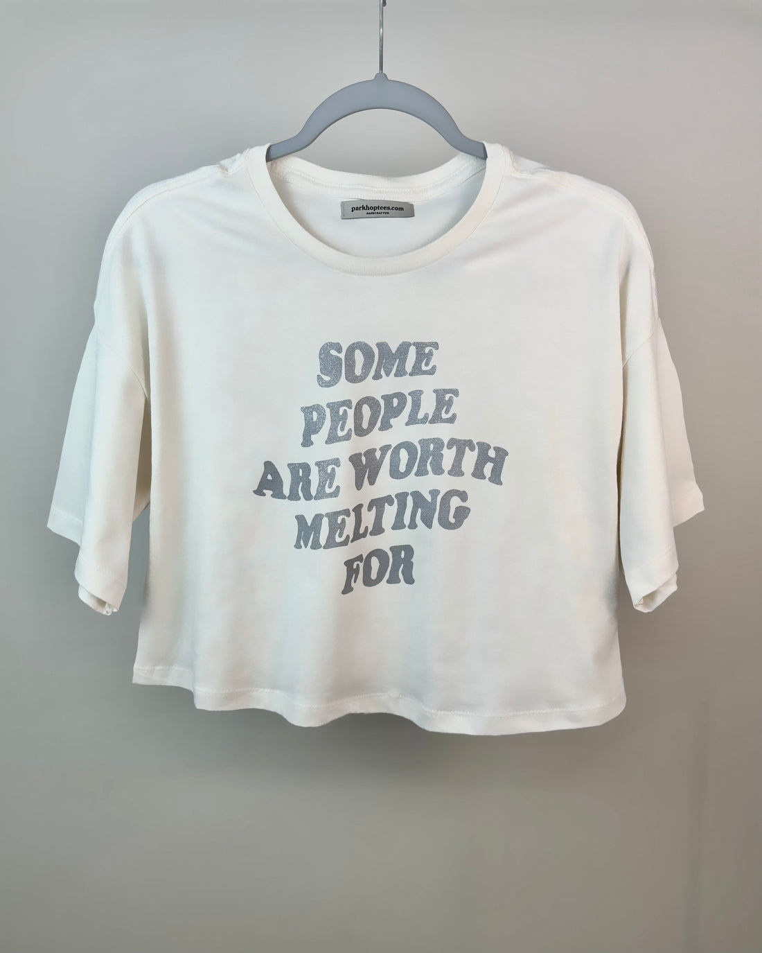 SILVER - Worth Melting For w/Silver Ink - Vintage White Crop Top
