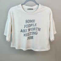 SILVER - Worth Melting For w/Silver Ink - Vintage White Crop Top