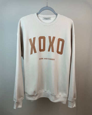 BRONZE - XOXO Hugs and Kisses - Premium Dust Color Crewneck Sweatshirt w/ Bronze Ink