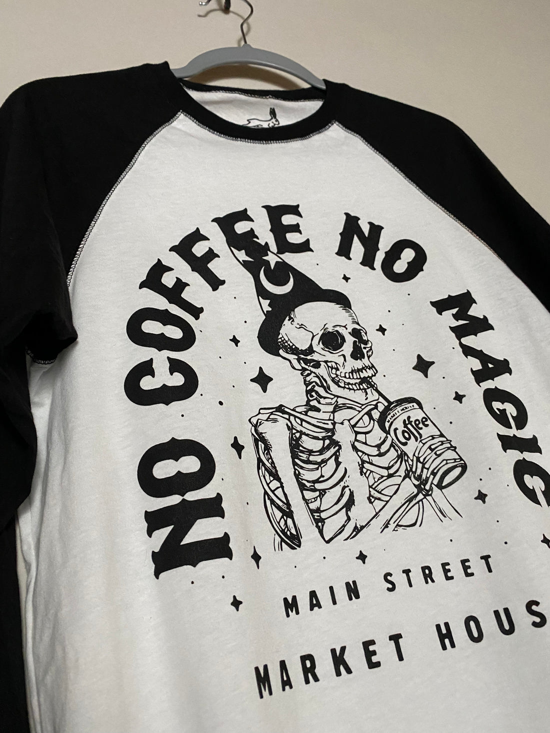 🤘Black and White Raglan - No Coffee, No Magic™️